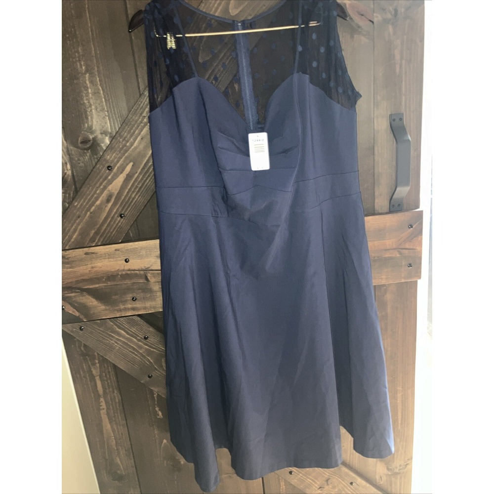 Torrid Navy Mesh Dot Inset Swing‎ Dress Sweetheart Neck size 24 Retro Pin Up